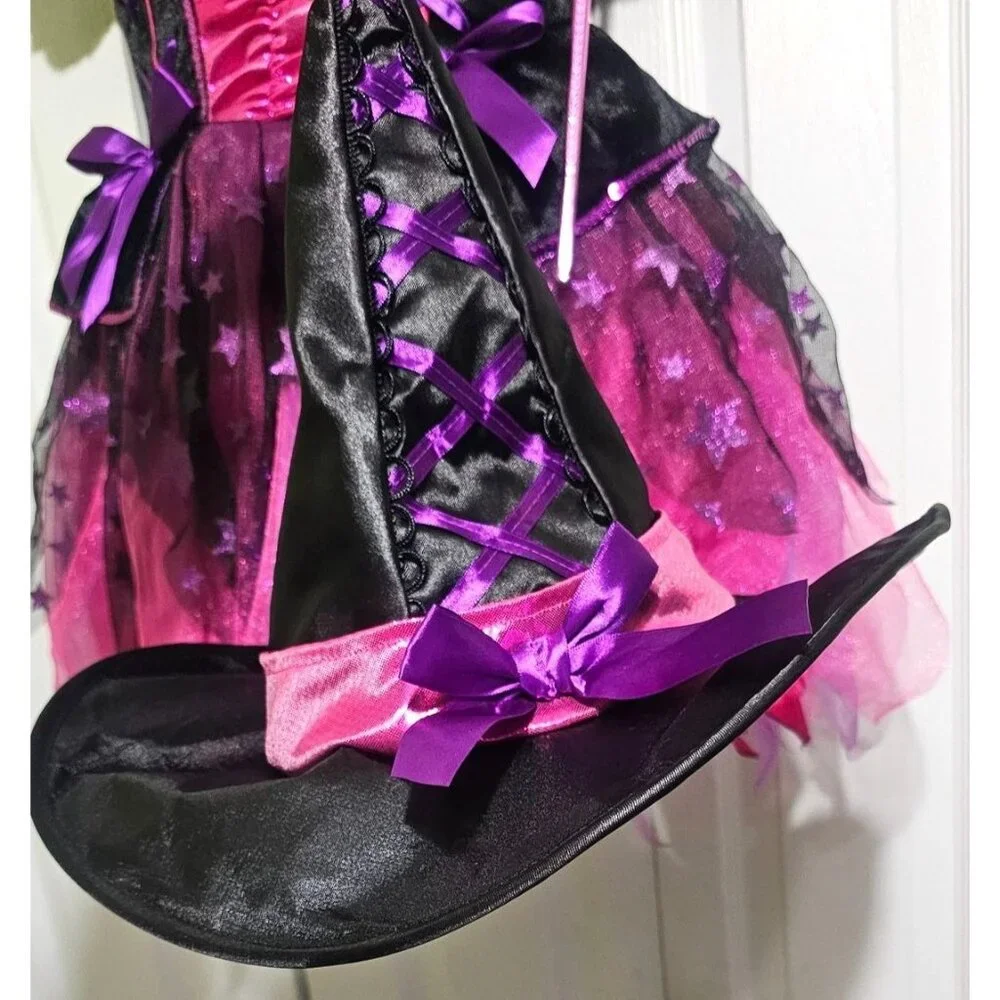 Sparkle Light-Up Witch Costume Toddler 3T-4T Hat Wand Pretty Pink Purple Sparkly
